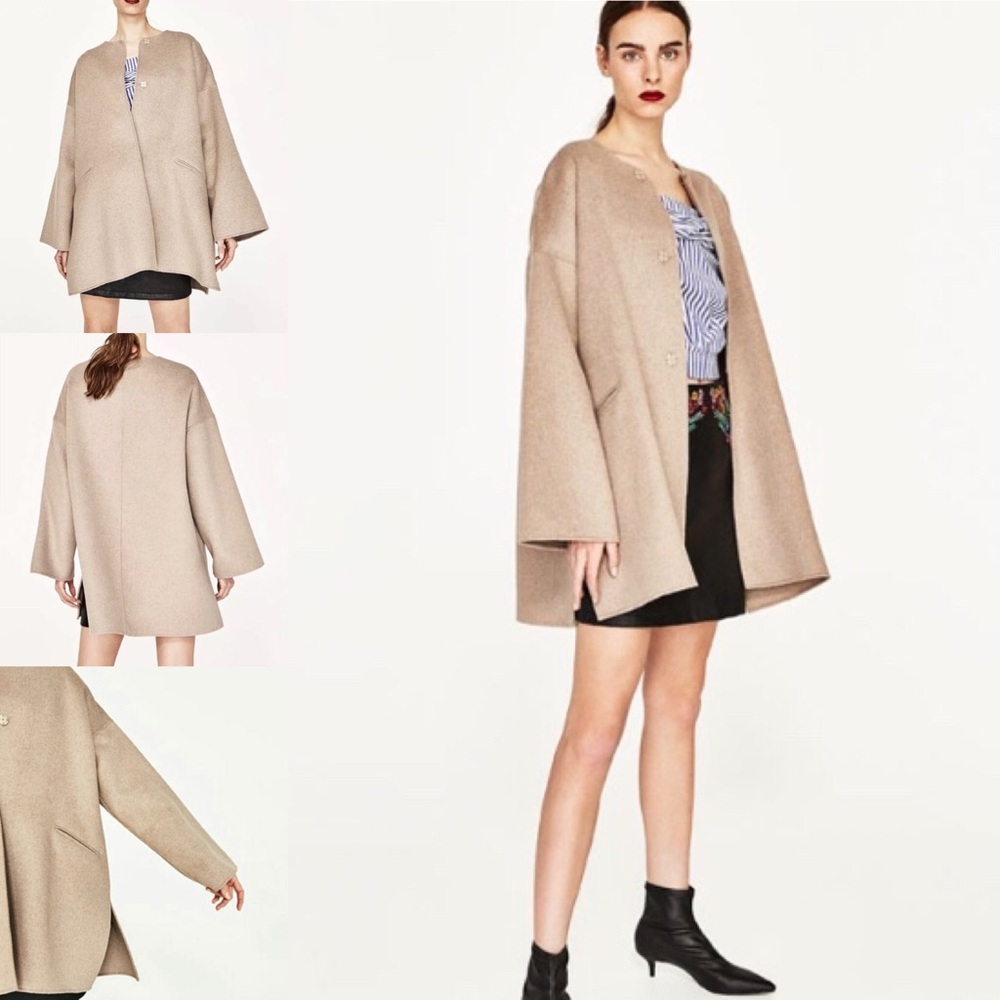 Zara Wool Coat Cape Sand M